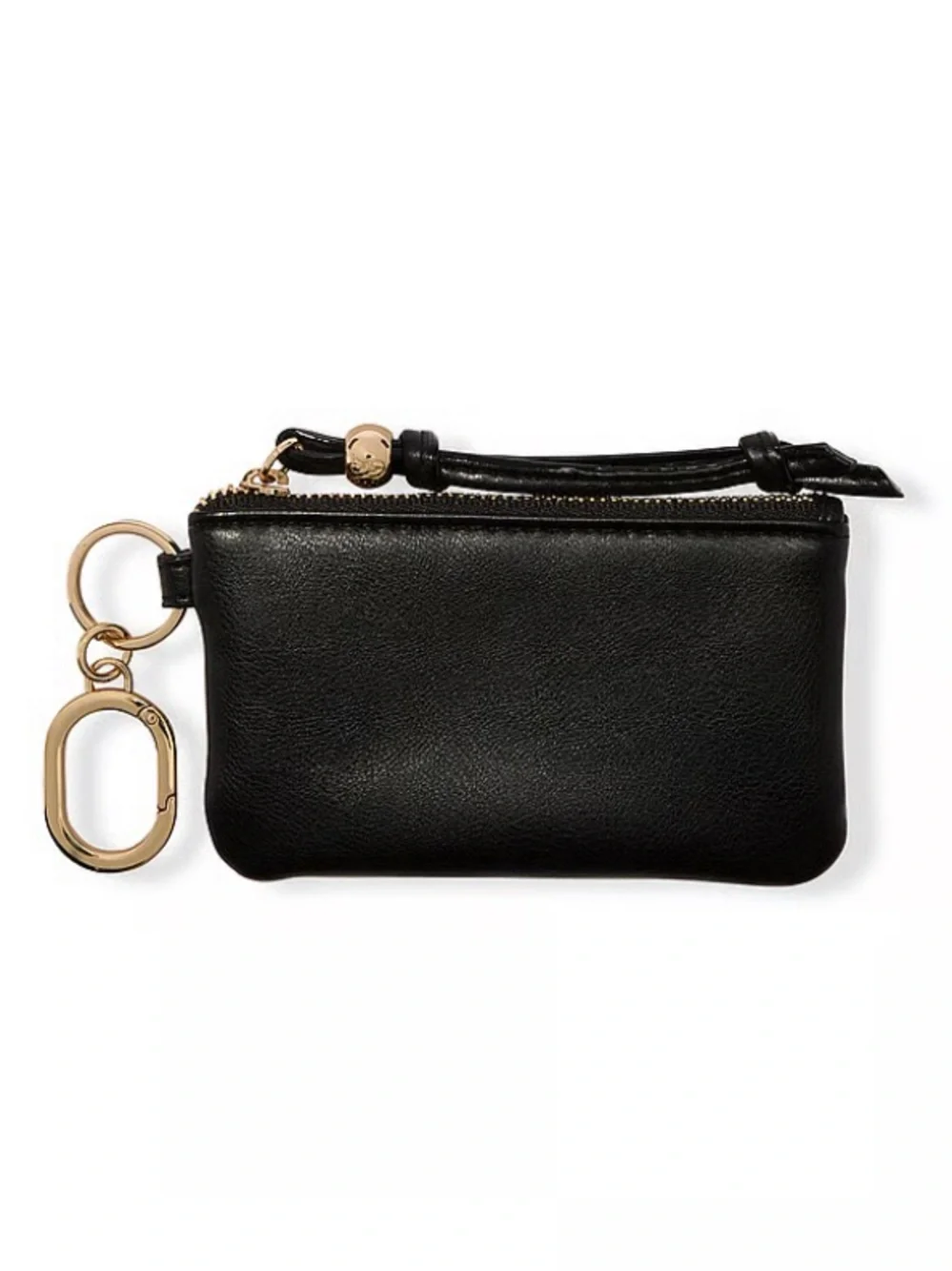 Victoria’s Secret Black Leather Keychain Zip Coin Purse Pouch with Gold Hardware